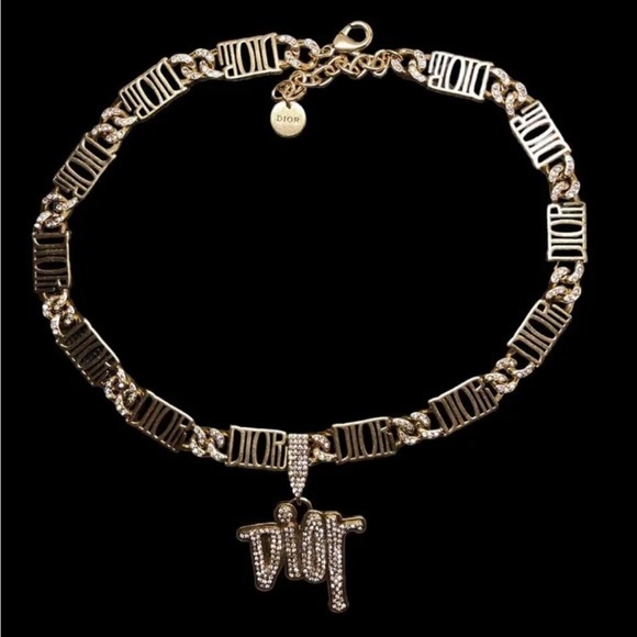 DIOR Rhinstone x Stussy Unisex Necklace Brass & Gold Tone - Picture 1 of 5